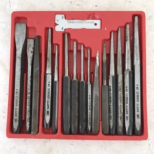 15 Piece Set Gauge & FLAT CHISEL Starter Center Point Punch Tools + TRAY - Foto 1 di 4