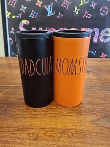 Rae Dunn Halloween Dadcula Momster Stainless Steel Slim Can Cooler Orange Black - Picture 1 of 5