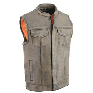 Milwaukee Leather MLM3510 Mens Distressed Brown SOA Leather Biker Club Cut Vest - Picture 1 of 5