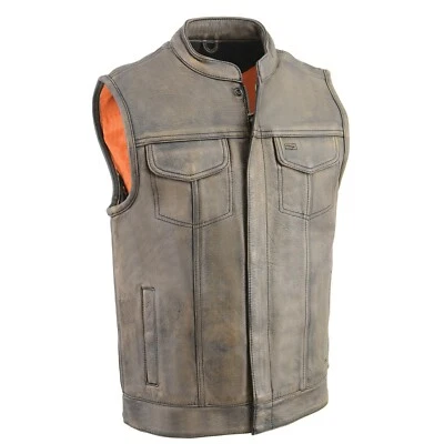 Milwaukee Leather MLM3510 Mens Distressed Brown SOA Leather Biker Club Cut Vest - Image 1 of 4