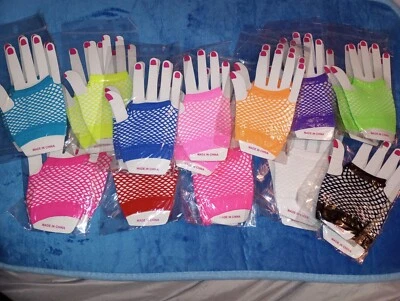 Louhua Fishnet Gloves Short Fingerless Neon Party 80's Womens/Unisex (24 Pairs) - Image 1 of 4
