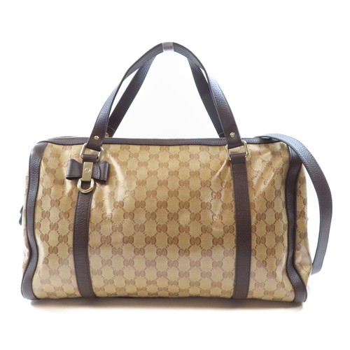 Borsa a tracolla Gucci GHW GG Boston 2 vie 341737 tela rivestita in cristallo marrone