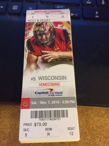 2015 MARYLAND TERRAPINS VS WISCONSIN BADGERS TICKET STUB 11/7 FOOTBALL - Bild 1 von 1