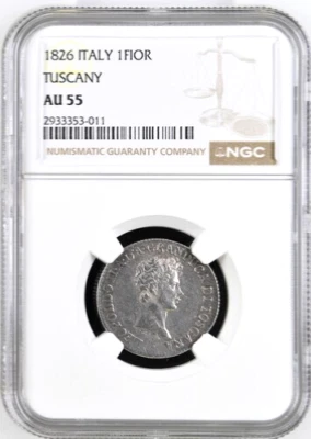 1826 Italian States Tuscany Fiorino, NGC AU-55, KM-C-72, Italy - Image 1 of 2