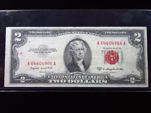USA $2 1953 B A64604986A # UNITED STATES Note RED Seal Jefferson Dollars Money - Picture 1 of 2