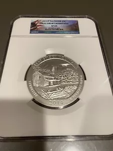 2014 P 5 OZ SILVER 25C GREAT SMOKEY MOUNTAINS NGC SP 69 - Picture 1 of 2
