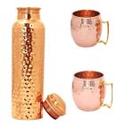 100% Pure Hammered copper water bottle 950ml with hammered copper cup 400ml 3pcs