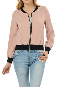 Auliné Collection Womens Fashion Color Zip Up Lightweight Bomber Jacket - Picture 1 of 29