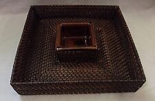 CRATE & BARREL CHIP and DIP SERVING TRAY - Woven Rattan Basket with Ceramic Bowl