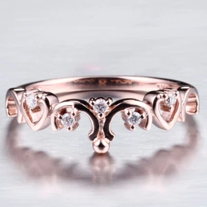 Solid 10K Rose Gold Solitaire gorgeous Pave 0.09ctSI-SI3/H  diamonds Band #6.5  - Picture 1 of 10