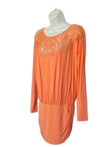 Boston Proper Womens XSmall Lace Blouson Top Peach Long Sleeve Stretch Boho - Picture 1 of 8
