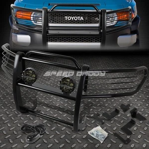 BLACK BRUSH GRILLE GUARD+ROUND SMOKE FOG LIGHT FOR 07-14 TOYOTA FJ CRUISER SUV - Picture 1 of 11