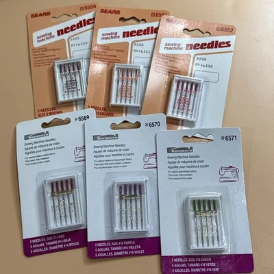 6 paquetes de agujas de máquina de coser de colección nuevas en paquete - varios tamaños 9-18 Sears & Kenmore Foto 1 de 4