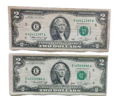 TWO 1976 $2 Bicentennial Bills, Miscut Front And Back Edges, Seal on "TW" Only - Image 1 of 4