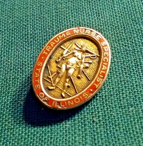 VINTAGE 10K GF "STATE OF ILLINOIS TRAUMA NURSE SPECIALIST" GRADUATE NURSING PIN - Picture 1 of 3