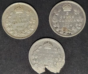 Satz (3) Kanada 5 Cent Silber 1904, 1917, 19 ?? - Bild 1 von 2