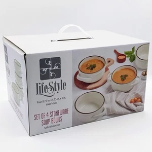 Juego de 4 cuencos de sopa de gres Lifestyle Safford Collection blanco 8,25 x 5,75 x3" - Imagen 1 de 6