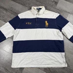 Polo uomo vintage Ralph Lauren NYC Big Crest quarto zip rugby camicia taglia large - Foto 1 di 19