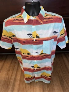 Disney Lion KIng Button Up Hawaiian Shirt Mens Sz Large Tropical Floral Casual - Picture 1 of 6