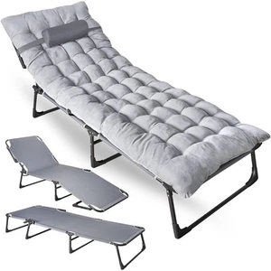 ZONETECH Folding Cot & Pad Mattress 4 Positions Adjustable, TA0019 - Gray - Picture 1 of 5