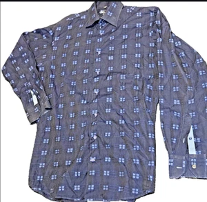 Visconti Uomo Shirt Mens Large Tall Blue Geometric 2 Ply Mercerized Cotton - Picture 1 of 7