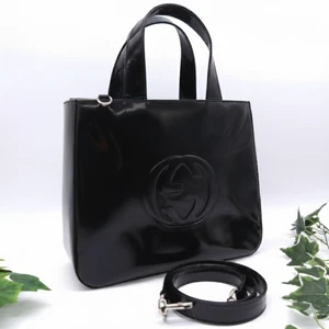 GUCCI 2-Way Handtasche Top Handle Schultertasche Crossbody GG Logo Emaille Schwarz Italy - Bild 1 von 24