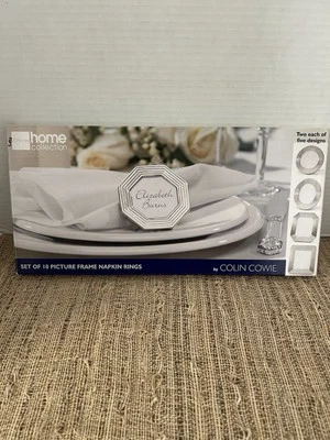 Набор из 10 колец для салфеток с рамкой для картин. 2 в каждом дизайне. Colin Cowie. Никогда не использовался. - Изображение 1 из 4