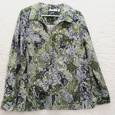 Blouse Size XL Green Paisley Whimsycore Y2K Festival Boho Office Siren Retro - Image 1 of 4