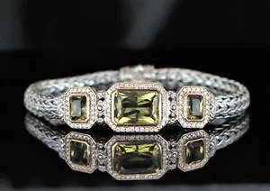 $5,500 John Hardy Batu Silver 18K Gold 3 Station Peridot Halo Diamond Bracelet - Picture 1 of 9
