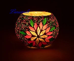 Windlicht Teelichthalter Mosaik Kerzenhalter  Glas- 7,5 cm bunt - Bild 1 von 3