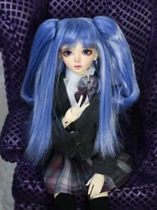 PELUCA MUÑECA BJD 1/4 6-7" MSD UNOA AZUL PIGTAILS RECTAS JR-174 EE. UU. NUEVA - Imagen 1 de 8