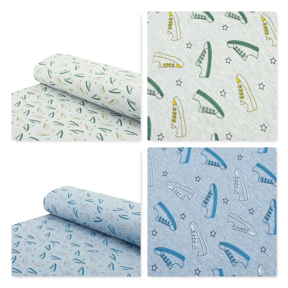 Alpenfleece Stoff Sneaker angeraut creme blau - Meterware ab 25 x 150 cm - Nähen - Bild 1 von 1