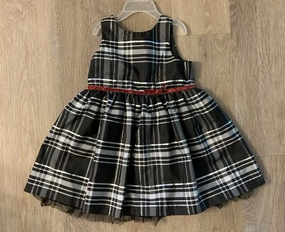 Vestido de férias OshKosh feminino tamanho 3T preto e branco xadrez forrado sem mangas - Imagem 1 de 4