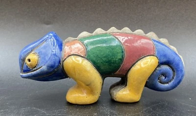 Vintage Raku Pottery Iguana Chameleon Colorful South Africa - Image 1 of 4