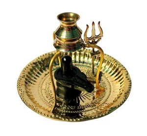 Black Shivling Shiva Ling/Shivling with Brass Plate, Kalash with Stand/Trishul - Picture 1 of 3