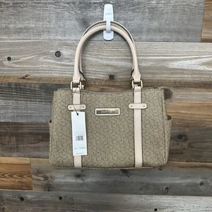 Calvin Klein Monogram Logo Tote Medium Shoulder Handbag Brown Taupe Cream NWT - Picture 1 of 12