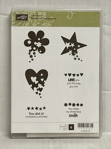 Estampación de expresiones rociadas corazón estrella amor felicitaciones 6 estampillas de goma adhesivas - Imagen 1 de 3
