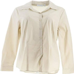 Susan Graver Damen Stretch gewebtes Langarmhemd mit Knopfleiste, mandelfarben, Reg - Bild 1 von 4