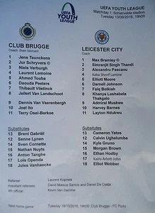 Line-ups UYL 2016/17 Club Brugge vs Leicester City - Picture 1 of 1