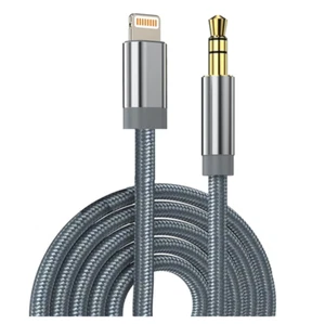 Adattatore AUX Audio Auto 3,5mm Cavo Ausiliario Nylon Intrecciato Argento Cavo per iPhone - Foto 1 di 5
