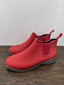 Bogs Waterproof Women's 9 Sweatpea Red Rubber Chelsea Low Ankle Boots 