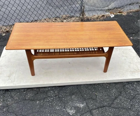 Scandinavian Modern Teak and Cane Coffee Table by Trioh Møbler Cover