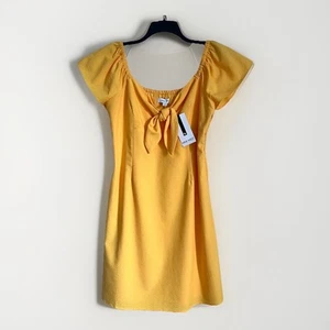 Nine West Women's Seersucker Flutter-Sleeve Tie Front Dress Sz 12 Yellow Daisy - Picture 1 of 3