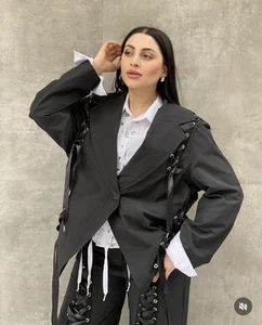 H4 Oversize Blazer Jacke, Schnürung Statement Style, Gr. 8-10/36 Türkei - Bild 1 von 9