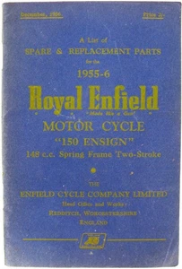 Royal Enfield 150 Ensign 148cc Motorrad Ersatzteilliste 1955-56 #482/1M/1256 - Bild 1 von 3