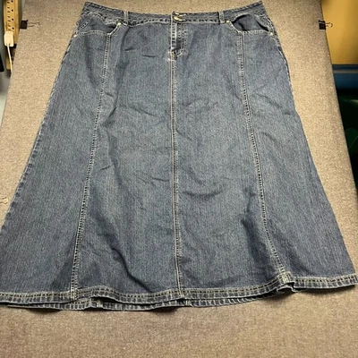 Falda para mujer Baccini talla 22W Plus azul denim línea A bolsillos elásticos corneados Foto 1 de 4