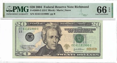 2004 $20 RICHMOND FRN. PMG GEM Uncirculated 66 EPQ Banknote. - Image 1 of 2