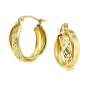 Zamel's 9ct Yellow Gold Silver Filled 3x16mm Cross over Hoop Women's Earrings - Picture 1 of 1