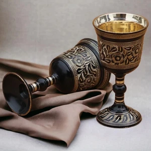 Handarbeit Messing Kelch Kelch Kommunionbecher Handarbeit geprägt Weinglas Geschenk - Bild 1 von 6