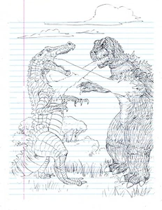kunstwerk original zapfenzeichnung 11x7 Godzilla - Bild 1 von 6